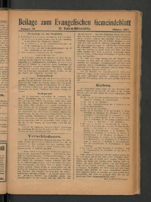 Beilage zum Evangelischen Gemeindeblatt für Deutsch-Südwestafrika. Nummer 10. Oktober 1913