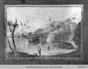 Serie von Landschaftsdarstellungen unter den Fenstern : Landschaft an einem See
