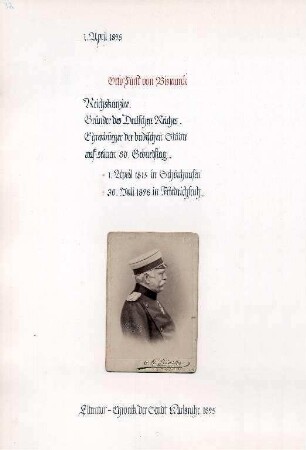 Ehrenbürger der Stadt Karlsruhe. Otto Fürst von Bismarck (01.04.1815-30.07.1898); Reichskanzler; Ehrenbürger seit 01.04.1895