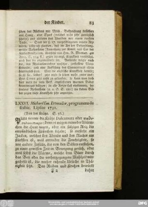 LXXVI. Michael Em. Ettmuller, programma de scabie. Lipsiae 1731. (Von der Krätze. S. 56.)
