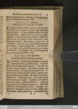 Epistola VI. Bruxellam. Francisco Pazio, Archiatro.