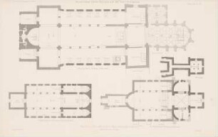 Klosterkirche Mittelzell, St. Georg, Oberzell, Stiftskirche Unterzell, Reichenau: Grundrisse (aus: Atlas zur Zeitschrift für Bauwesen, hrsg. v. G. Erbkam, Jg. 19, 1869)