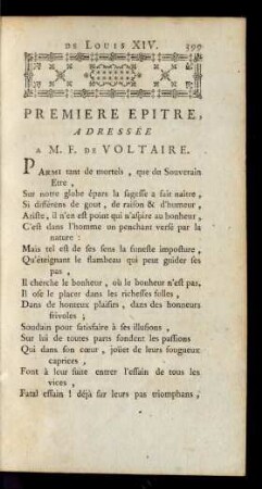 Premiere Epitre, Adressée A M. F. De Voltaire