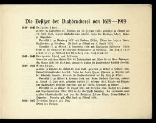 Die Besitzer der Buchdruckerei von 1619-1919