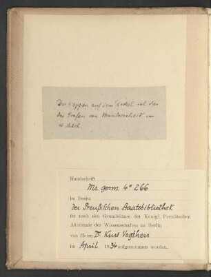 Notiz zum Wappen auf dem Vorderdeckel