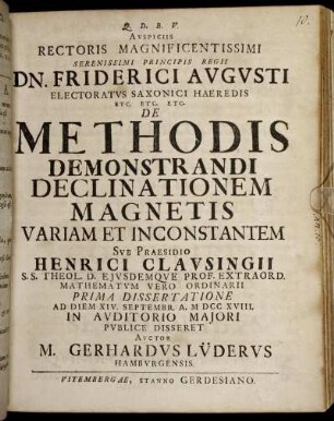 De Methodis Demonstrandi Declinationem Magnetis Variam Et Inconstantem