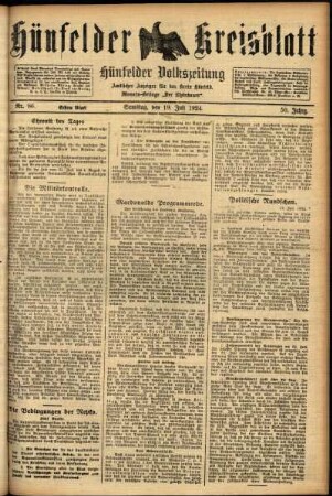 Erste Ausgabe vom Samstag, den 19. Juli 1924.