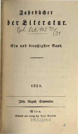Jahrbücher der Literatur. 31, 31. 1825