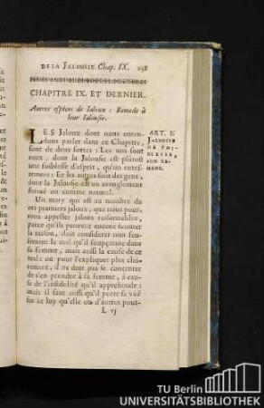 Chapitre IX. Et Dernier. Autres espéces de Jaloux : Remede à leur Jalousie.