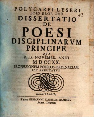 Diss. de poesi disciplinarum principe
