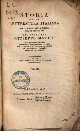 Storia della letteratura italiana dall'origine della lingua fino al secolo XIX, 3