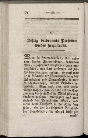 XI. Heftig verbrannte Personen wieder herzustellen