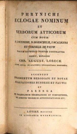 Phrynichi Eclogae Nominum Et Verborum Atticorum