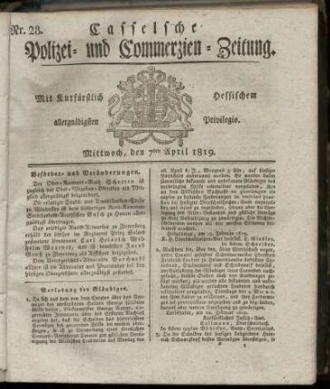 Nr. 28, Mittwoch, den 7ten April 1819