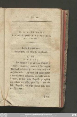 Dritter Abschnitt. Von den Begriffen in Vergleichung mit einandern.