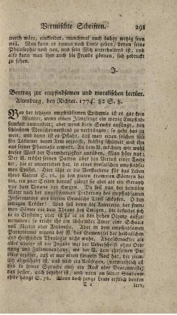 Beytrag zur empfindsamen und moralischen Lectüre.