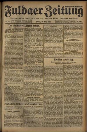 Ausgabe vom Freitag, den 26. April 1929.