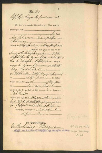 Standesamtsbuch der Stadt Aschaffenburg: Geburten 365/1900 - 184/1901
