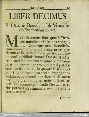 Liber Decimus. S. Ottonis Beneficia soli Monasterio Ensdorffensi collata
