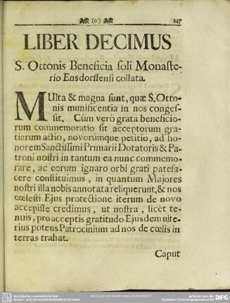 Liber Decimus. S. Ottonis Beneficia soli Monasterio Ensdorffensi collata