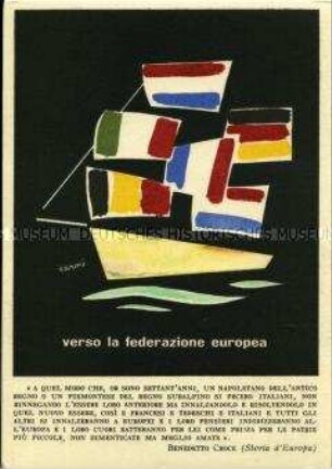Postkarte der italienischen "Europäischen Föderalisten" zu einer Veranstaltung in Nizza