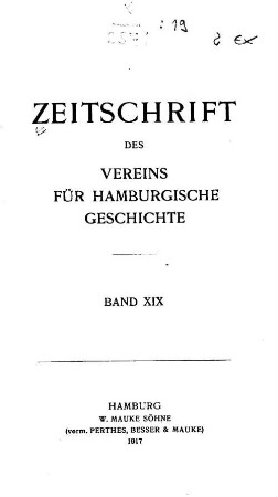 19.1917: Zeitschrift des Vereins für Hamburgische Geschichte