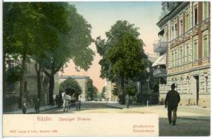 Köslin. Danziger Straße mit Pferdedroschke