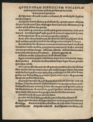 Quorundam Difficilium Vocabulorum in praecedenti epistola positorum succincta & brevis interpretatio.
