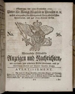 No. 36. Montags, den 3ten September, 1753.