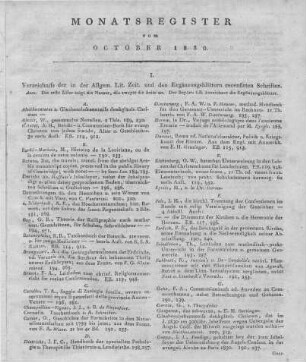 Monatsregister vom October 1830