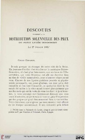 Discours prononcé à la distribution solennelle des prix du Petit Lycée Condorcet, le 27 juillet 1895