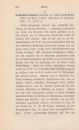 672-674 [Rezension] Peters, Norbert, Die Prophetie Obadjah's