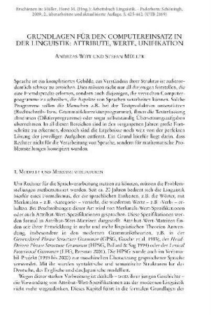 Grundlagen für den Computereinsatz in der Linguistik: Attribute, Werte, Unifikation