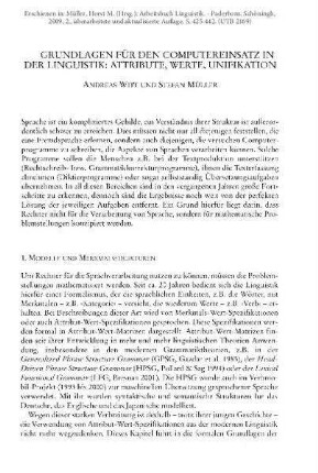 Grundlagen für den Computereinsatz in der Linguistik: Attribute, Werte, Unifikation