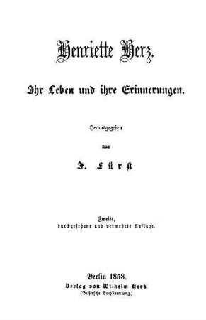 Henriette Herz : ihr Leben und ihre Erinnerungen