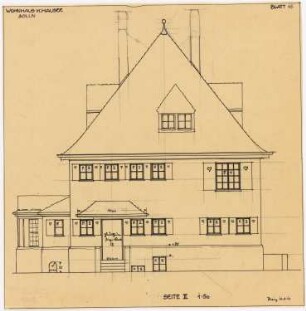 Wohnhaus Hauser, Solln: Ansicht Seite II (Straßenansicht) 1:50
