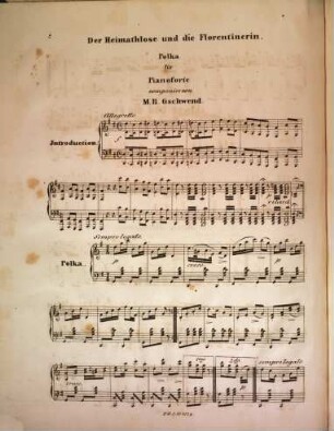 Der Heimathlose und die Florentinerin : Polka für Piano-Forte ; op. 15