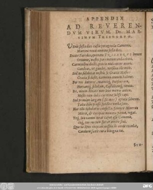 Appendix Ad Reverendum Virum, Dn. Martinum Trisnerum.