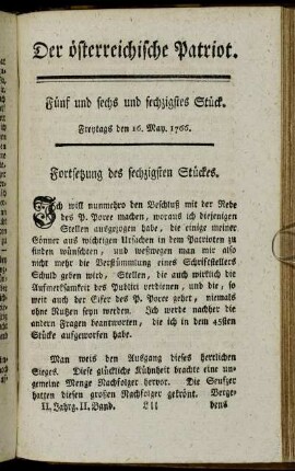 Fünf und sechs und sechzigstes Stück. Freytags den 16. May. 1766. - Acht und sechzigstes Stück. Freytags den 23. May. 1766.