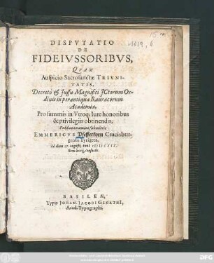 Disputatio De Fideiussoribus
