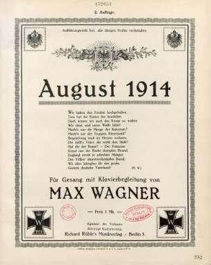 August 1914 : für Gesang mit Klavierbegleitung