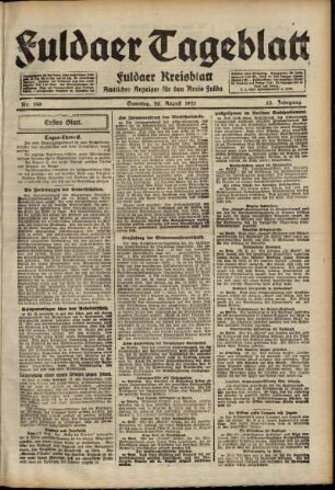 Erste Ausgabe vom Samstag, den 20. August 1921.
