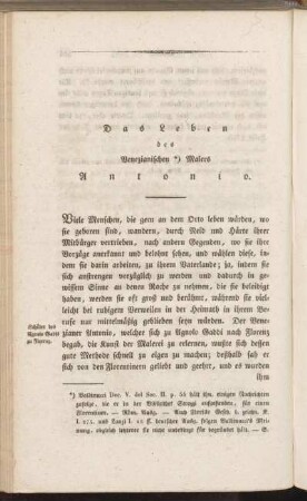 Das Leben des Venezianischen Malers Antonio.