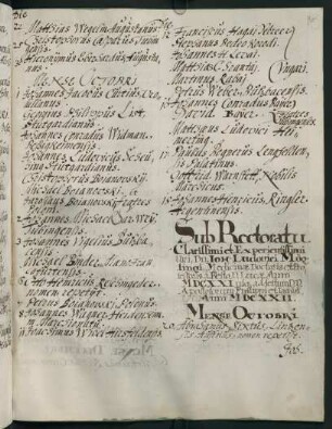 Winterhalbjahr 1621/1622. Rektorat Johann Ludwig Mögling senior