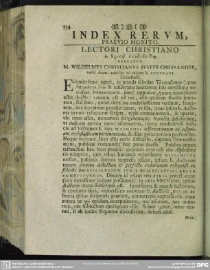 Index Rerum, Praevio Monito