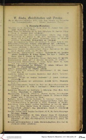 V. Klubs, Gesellschaften und Vereine.