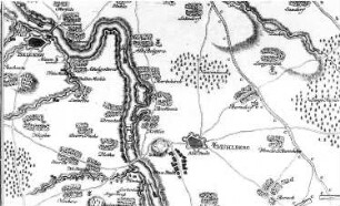 Mühlberg/Elbe. Plan der Action, welche den 20. Febr. 1760 ... bey Cossdorf ... vorgefallen, aus: Neues Kriegstheater, Leipzig 1758 (Sign.: VIII 95)