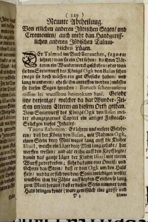Neunte Abtheilung. Von etlichen anderen Jüdischen Segen/ und Ceremonien/ auch mehr dan Handgreifflichen anderen Jüdischen Talmudischen Lügen.