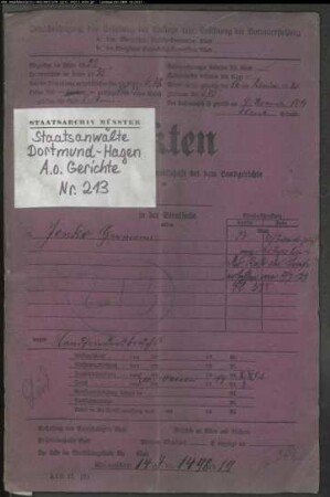 Landfriedensbruch (Plünderungen in Dortmund am 02.07.1919) Jenko, Hermann