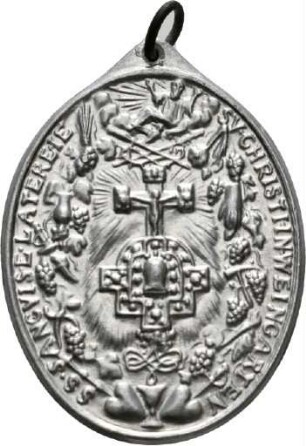 Wallfahrtsmedaille des Klosters Weingarten mit heiligen Benedikt und Reliquiar, nach 1930